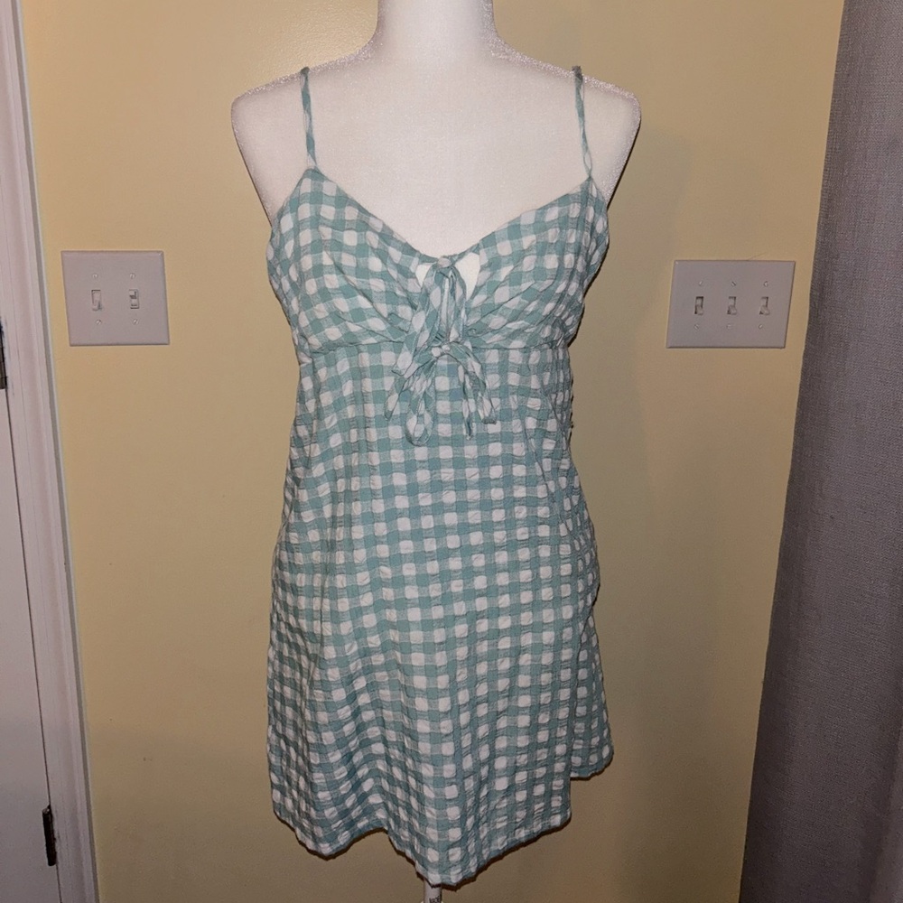 Blue green gingham dress